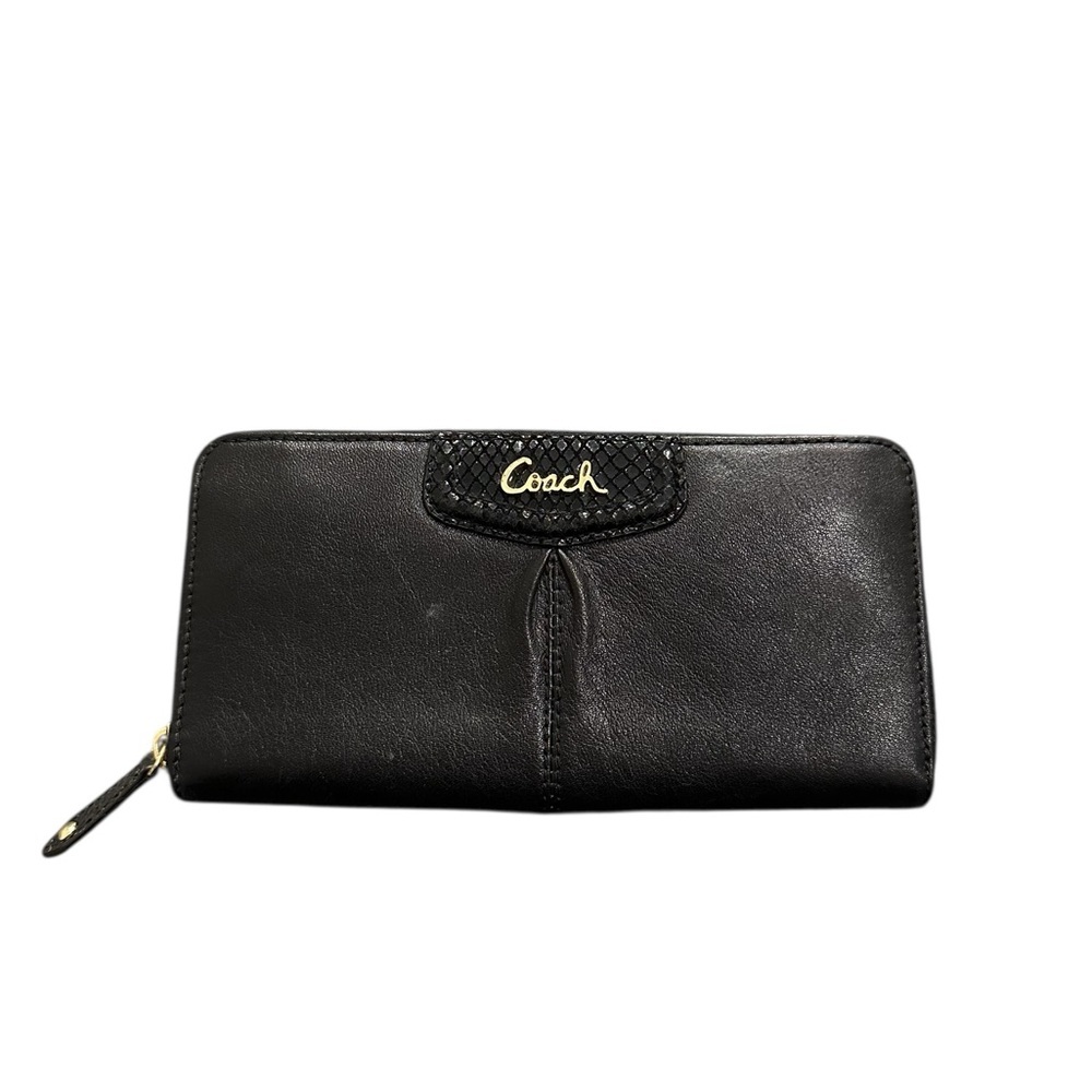Coach Black Accordion Wallet With Gold Tone Coach Symbol